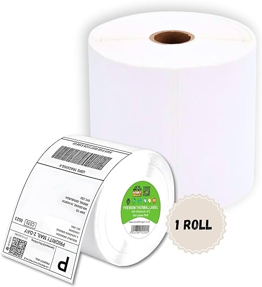 Double Dragon 4x6 Thermal Labels – 100x150mm Self-Adhesive, Coated, 1 Roll (500 Labels), for Zebra & MUNBYN Printers